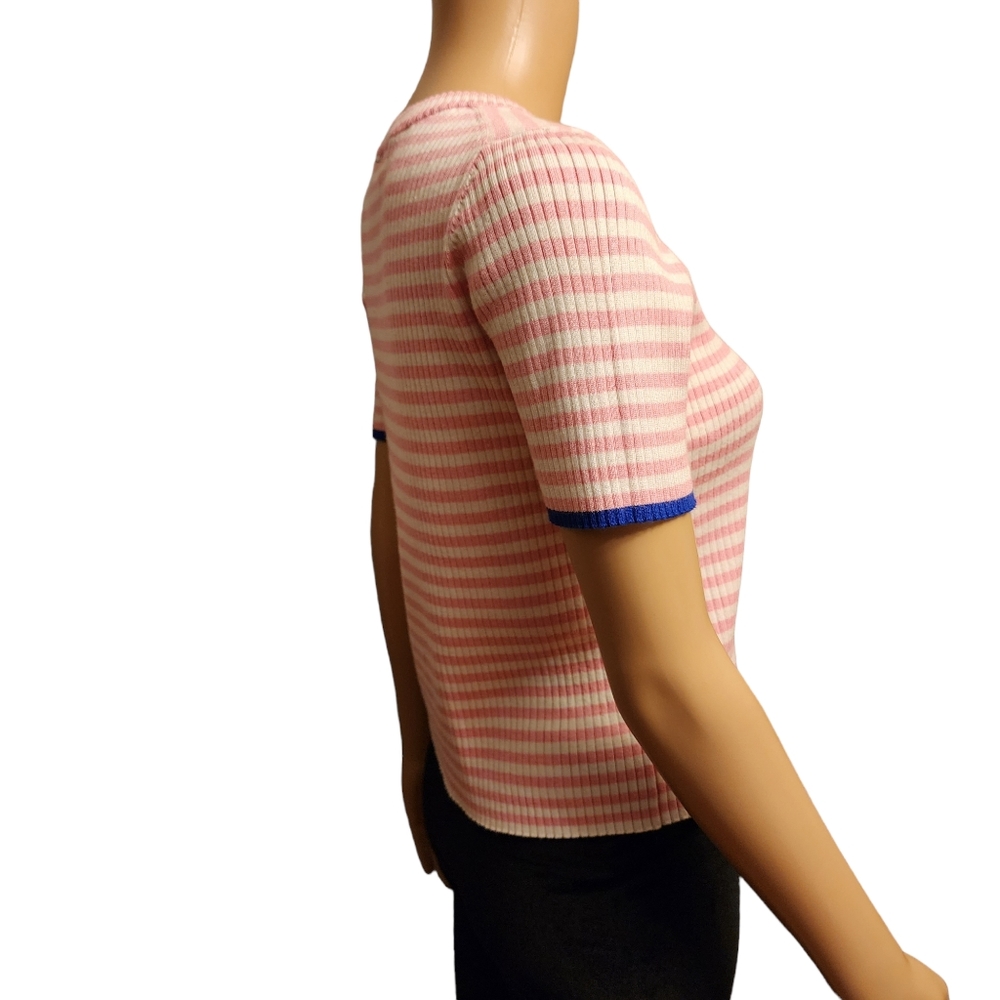Cotton Emporium Pink and White Stripe Short Sleeve Sweater Size M - Picture 4 of 10